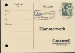 Landpost Ingerkingen über Biberach Riss 22.3.37 Antwort-Postkarte Nach Gutenzell - Briefe U. Dokumente