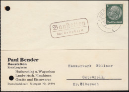 Landpost Baustetten über Laupheim 14.9.38 Auf Postkarte Nach Gutenzell - Brieven En Documenten