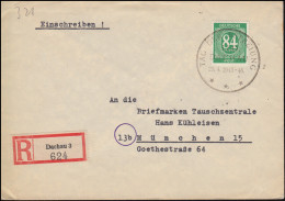 936 Ziffer 84 Pf EF Auf R-Brief SSt TAG DER BEFREIUNG DACHAU 29.4.1945-46 - WW2 (II Guerra Mundial)