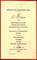 ** MENU  DEJEUNER  18  SEPTEMBRE  1919 ** - Menükarten