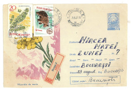 IP 67 - 050 FLOWERS, Romania - REGISTERED Stationery - Used - 1967 - Interi Postali