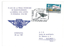COV 38 - 218 AIRPLANE,the First Radio Telegraphy In Romania On An Airplane - Cover - Used - 1987 - Briefe U. Dokumente