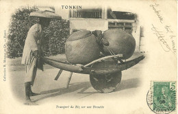 CPA TONKIN / TRANSPORT DU RIZ SUR UNE BROUETTE - Viêt-Nam