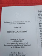 Doodsprentje Henri Blommaert / Hamme 29/7/1921 - 24/2/2002 - Religion &  Esoterik