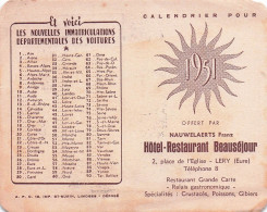 Hôtel Restaurant BEAUSEJOUR à LERY . Carte Calendrier 1951 - Chiavi Elettroniche Di Alberghi