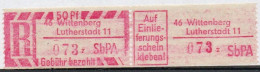 DDR Einschreibemarke Lutherstadt Wittenberg SbPA Postfrisch, EM2B-46-11zII Zh (Mi 2C) - Etiquettes De Recommandé