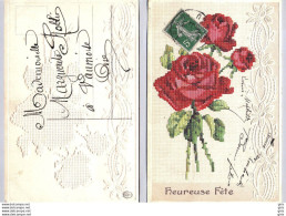 CP - Fantaisies - Brodées - Heureuse Fête - Carte Brodée Année 1911 - Embroidered