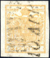 O 1850, 5 Cent. Giallo Arancio Chiaro, Usato, Splendido, Firmato Colla, Sass. 1f / 250,- - Lombardy-Venetia