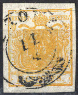 O 1850, 5 Cent. Arancio Carico, Usato, Cert. Steiner (Sass. 1i) - Lombardo-Vénétie