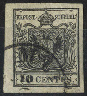 O 1850, 10 Cent. Nero, Sottotipo B, Usato, Cert. Goller (Sass. 2) - Lombardy-Venetia