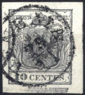O 1850, 10 Cent. Grigio Nero Carta A Mano Con Spazio Tipografico In Basso, Cert. Enzo Diena, Sass. 2g - Lombardy-Venetia