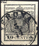 O 1850, 10 Cent. Nero Carta A Mano Con Spazio Tipografico In Alto, Firmato Raybaudi, Sass. 2g - Lombardije-Venetië