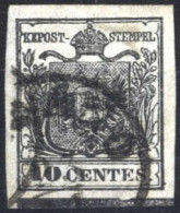 Delcampe - O 1850, 10 Cent. Nero Carta A Mano Con Spazio Tipografico In Basso, Firmato Sorani, Sass. 2g - Lombardo-Vénétie