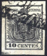 O 1850, 10 Cent. Nero Carta A Mano Con Spazio Tipografico In Basso, Sass. 2g - Lombardo-Venetien