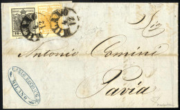 Cover 1850, Lettera Da Milano Il 4.12 Per Pavia Affrancata Con 5 Cent. Arancio E 10 Cent. Nero Carta A Mano Con Spazio T - Lombardo-Venetien