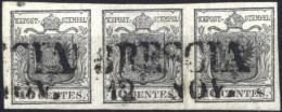O 1850, Striscia Di Tre 10 Cent. Nero Carta A Mano Con Spazio Tipografico Sul Valore Di Sinistra, Cert. Enzo Diena, Sass - Lombardy-Venetia