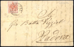 Cover 1850, Lettera Da Verona Del 27.6 Primo Mese D'uso Per Padova Affrancata Con 15 C Rosso Carta A Mano I Tipo Prima T - Lombardije-Venetië