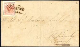 Cover 1850, Lettera Da Badia (Cor. 3 P) Il 5.7 Per Villafranca Veronese, Affrancata Con 15 C Rosso Carminio I Tipo Carta - Lombardo-Venetien