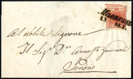 Cover 1850, Lettera Da Morbegno 13.SET Per Sondrio (Sass. 5P), Affrancata Con 15 Cent. Rosso Tipo I Carta A Mano, Cert.  - Lombardo-Vénétie