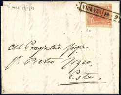 Cover 1850, 15 Cent. Rosso Vermiglio, Primo Tipo, Su Lettera Da Vicenza (Sass. 3e - ANK 3HI) - Lombardije-Venetië