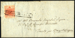 Cover 1851, Lettera Da Verona Il 28.2. Per Trento Affrancata Con 15 Cent. Rosso Vermiglio I Tipo, Con Spazio Tipografico - Lombardo-Veneto