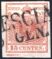 O 1850, 15 Cent. Rosso I Tipo Con Spazio Tipografico In Basso, Sass. 3k - Lombardo-Veneto