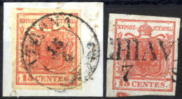 O/piece 1850, Frammento Con 15 Cent. Rosso I Tipo Con Spazio Tipografico In Alto, Più Un Valore 15 Cent. Rosso Tipo I Co - Lombardo-Venetien
