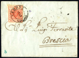 Cover 1850, Lettera Da Verona Il 3.6 Per Brescia Affrancata Con 15 Cent. Rosso I Tipo Carta A Mano Con Spazio Tipografic - Lombardy-Venetia