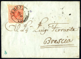 Cover 1850, Lettera Da Verona Il 3.6 Per Brescia Affrancata Con 15 Cent. Rosso I Tipo Carta A Mano Con Spazio Tipografic - Lombardo-Veneto