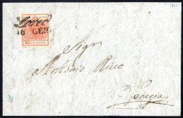 Cover 1851, Lettera Da Loreo (Cor. Punti 5) Il 16.1. Per Venezia Affrancata Con 15 Cent. Rosso I Tipo Carta A Mano Con S - Lombardo-Venetien