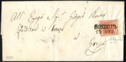 Cover 1852, Lettera Da Sondrio (SD 3 P) Il 12.10 Per Grosio, Affrancata Con 15 C Rosso Vermiglio II Tipo, Carta A Mano,  - Lombardy-Venetia