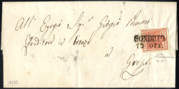 Cover 1852, Lettera Da Sondrio (SD 3 P) Il 12.10 Per Grosio, Affrancata Con 15 C Rosso Vermiglio II Tipo, Carta A Mano,  - Lombardo-Veneto