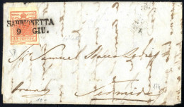 Cover 1851, Lettera Da Sabionetta Il 9.6 Per Sermide Affrancata Con 15 Cent. Rosso Vermiglio II Tipo, Con Spazio Tipogra - Lombardo-Veneto