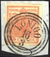 Piece 1850, Frammento Di Lettera Affrancato Con 15 Cent. Rosso Tipo II, Carta A Mano, Con Annullo "LONIGO 16/3", Cert. G - Lombardy-Venetia