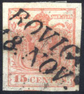 O 1851, 15 Cent. Rosa II Tipo Con Spazio Tipografico In Basso, Sass. 5f - Lombardo-Veneto