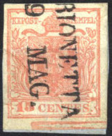 Piece 1851, Frammento Con 15 Cent. Rosa II Tipo Con Spazio Tipografico In Basso, Varie Grinze Di Carta, Annullato (SA)BI - Lombardy-Venetia