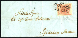 Cover 1851, Lettera Da Motta Il 22.1 Per Spilimbergo Affrancata Con 15 Cent. Rosa II Tipo, I Sottotipo Con Spazio Tipogr - Lombardy-Venetia