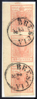 O 1851, Striscia Verticale Di Tre Del 15 Cent. Rosa II Tipo Con Spazio Tipografico In Alto, Angolo Di Foglio In Basso A  - Lombardo-Venetien