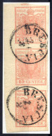 O 1851, Striscia Verticale Di Tre Del 15 Cent. Rosa II Tipo Con Spazio Tipografico In Alto, Angolo Di Foglio In Basso A  - Lombardo-Veneto