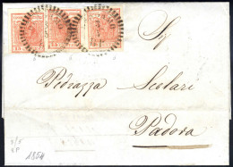 Cover 1854, Lettera Da Bergamo Il 3.5 Per Padova Con Tre 15 C Rosso III Tipo Carta A Mano Annullati Con Ruota Dentata, S - Lombardo-Veneto