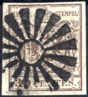 O 1850, Annullo Muto Di Milano (11 Punti) Su 30 C. Bruno I Tipo Carta A Mano, Cert. Sorani, Sass. 7 - Lombardo-Veneto