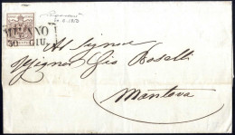 Cover 1850, Lettera Da Milano (SD II 7 P) Del 30.6 Primo Mese D'uso Per Mantova Affrancata Con 30 C Bruno Carta A Mano I - Lombardo-Vénétie