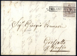 Cover 1850, 30 Cent. Bruno, Prima Tiratura, Su Lettera Da Milano (Sass. 7b - ANK 4HI Erstdruck) - Lombardo-Venetien