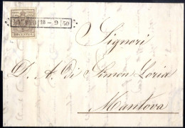 Cover 1850, Tre Lettere Da Milano (R50), Due Per Brescia E Mantova Il 24.10 E Il 18.9 Affrancate Con 30 C Bruno I Tipo E - Lombardo-Veneto
