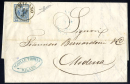Cover 1850, Lettera Della Terza Distanza Per L' Estero, Da Milano Per Modena, Firm. Sorani (Sass. 12) - Lombardo-Vénétie
