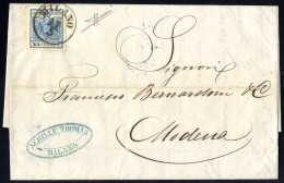 Cover 1850, Lettera Della Terza Distanza Per L' Estero, Da Milano Per Modena, Firm. Sorani (Sass. 12) - Lombardy-Venetia