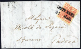 Cover 1851, Lettera Da Lendinara (SD Punti 6) Del 21.5 Per Padova Affrancata Con 15 Cent. Rosso Vermiglio I Tipo Carta A - Lombardo-Vénétie