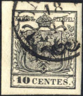 O 1850, 10 Cent. Nero III°tipo Su Carta A Macchina, Usato, Invisibile Pieghetta Angolare, Certificato Weißenbichler, Sas - Lombardo-Venetien
