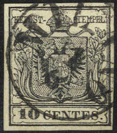 O 1854, 10 Cent. Nero, Carta A Macchina, Cert. Goller (Sass. 19) - Lombardy-Venetia