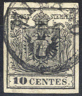Delcampe - O 1854, 10 Cent. Nero, Carta A Macchina, Cert. Goller (Sass. 19) - Lombardo-Vénétie